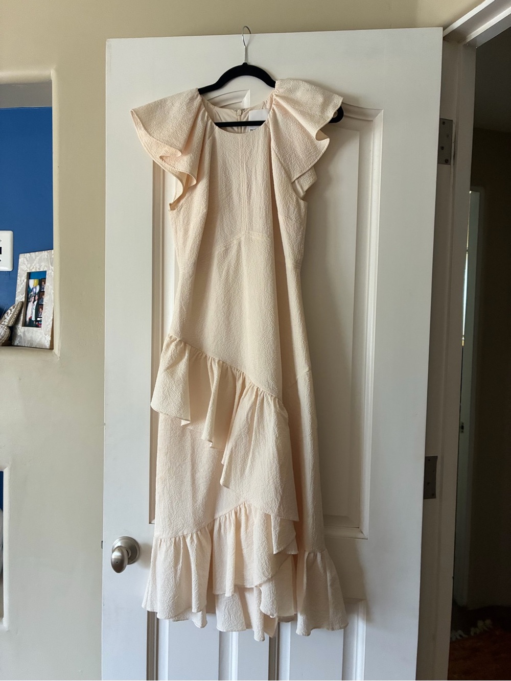 Women's Cream Ruffle Dress - Elegant Flounce Design